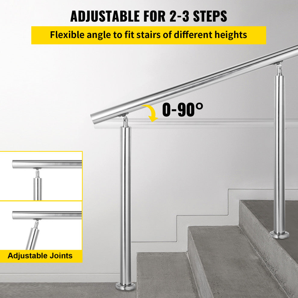 Stainless Steel Handrail Silver Outdoor Stair Railing, 39.4in/100cm