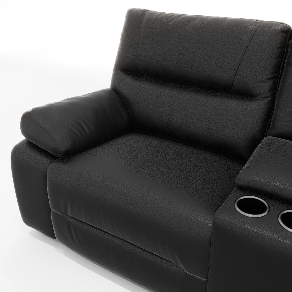Malibu 130" Top Grain Leather 6-Piece Power Reclining Sectional, Coal Black