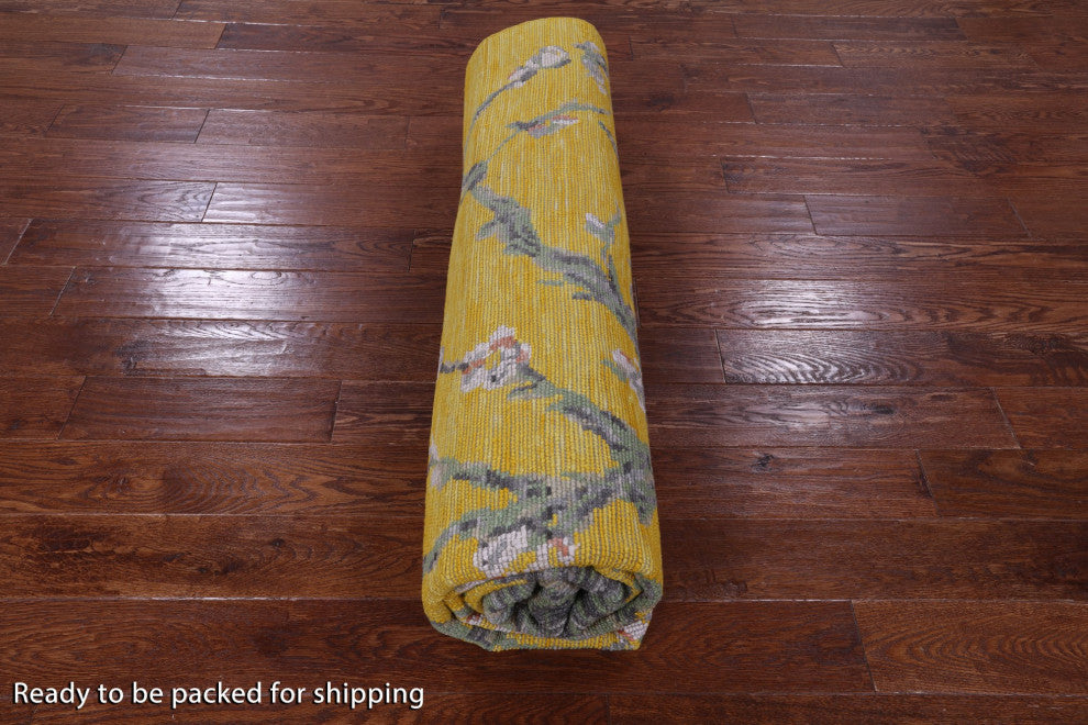 8' Square Almond Blossoms Design Handmade Modern Wool Rug Q11694