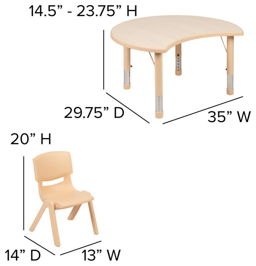 25.125"x35.5" Crescent Natural Plastic Height Adjustable Table With 2 Chairs