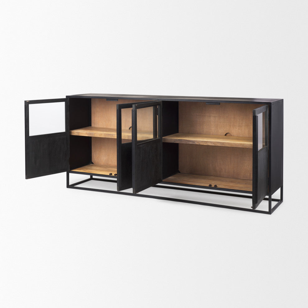 Sloan 80.0L x 17.0W x 36.0H Dark Wood WithBlack Metal Frame Sideboard