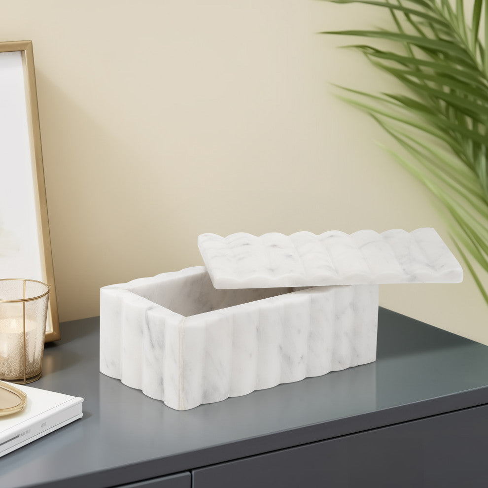Marble, 7X3" Ridged Box, White