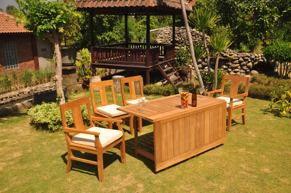 5-Piece Outdoor Teak Patio Dining Set: 60" Square Butterfly Table, 4 Osbo Chairs