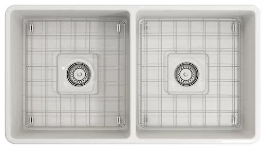 BOCCHI 1139-001-2020CH Farmhouse Fireclay 33 Inch Double Bowl Kitchen Sink Kit