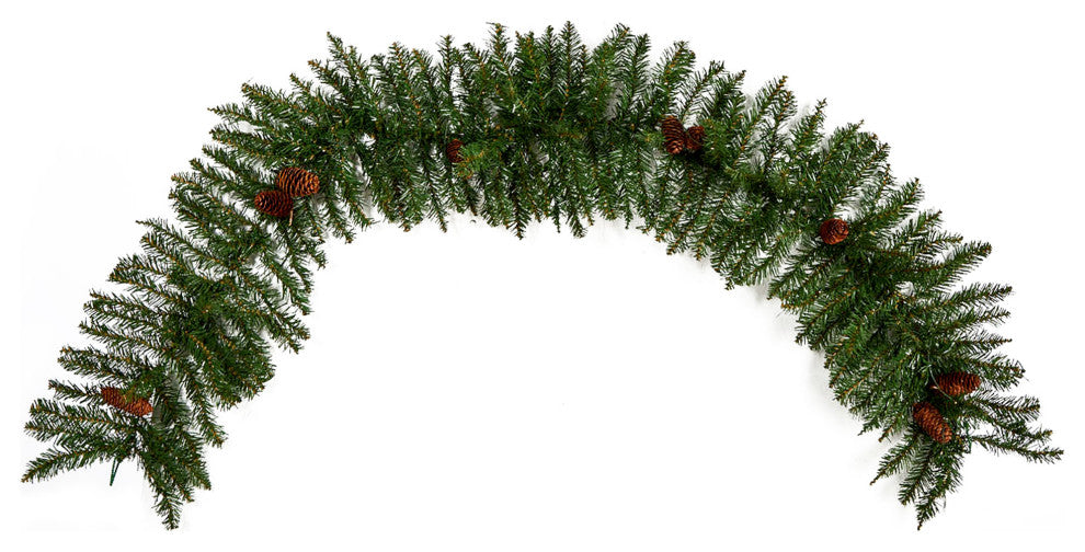 6' Mixed Alaskan Pines and Pinecones Faux Xmas Garland 50 Warm White LED Lights