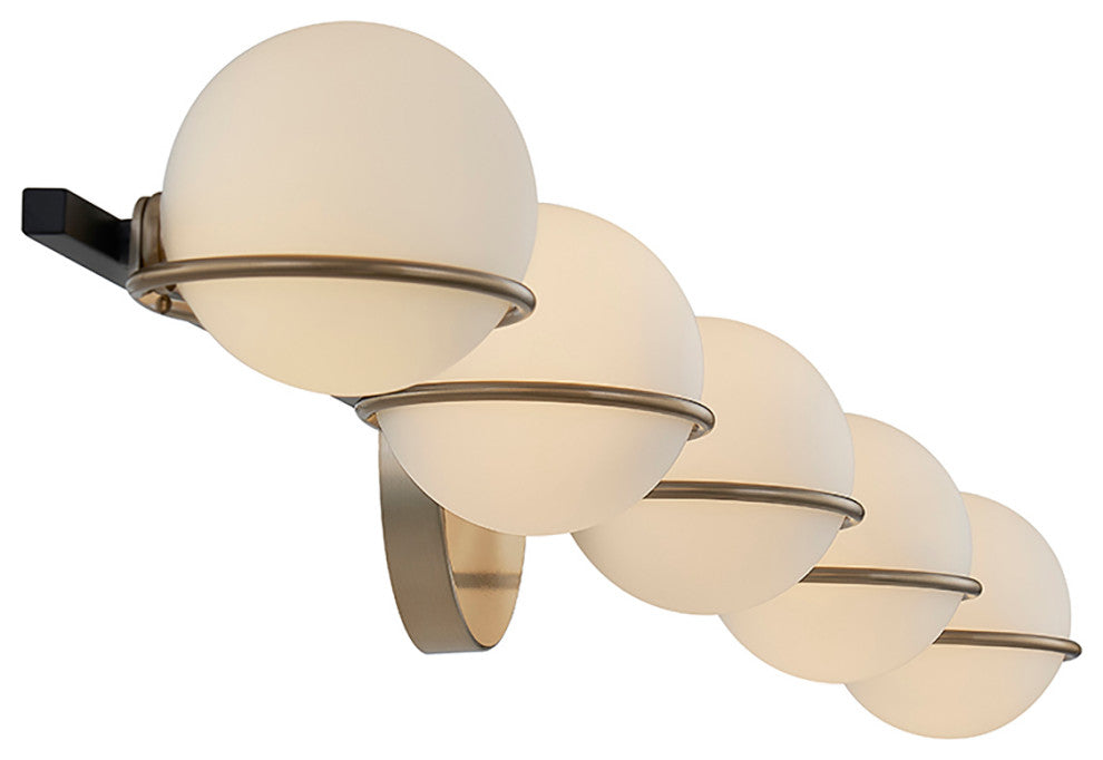 Fusion-Centric 5-Light Bath Bar Matte Black/Brass Finish Opal Glass