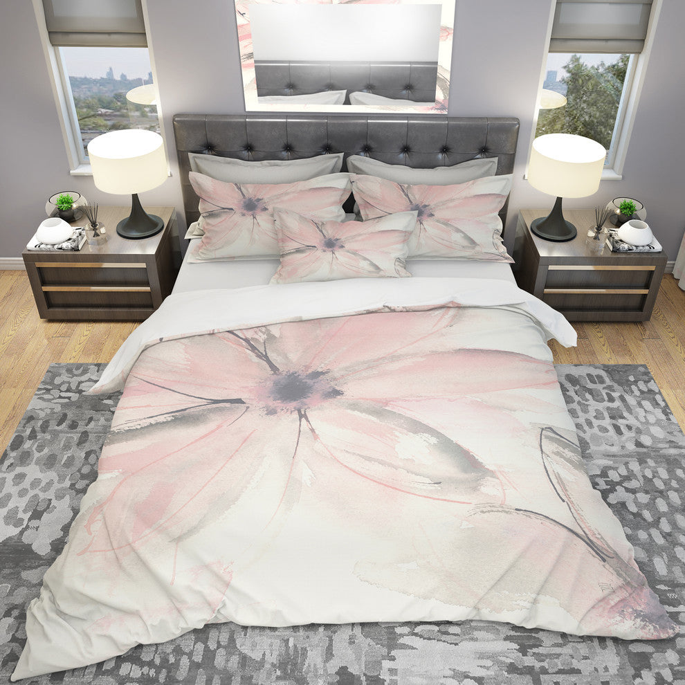 Pink Shabby Floral Ii Shabby Duvet Cover Set, Twin