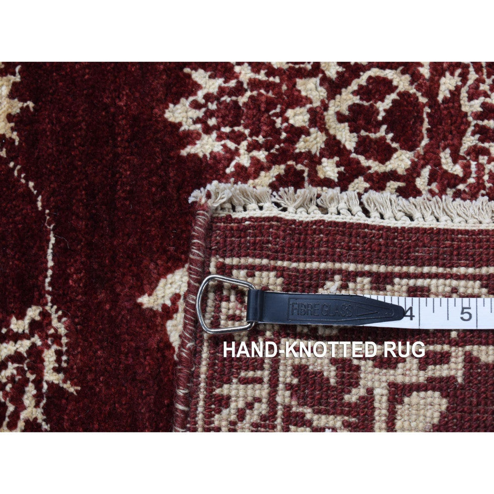 Sangria Red Pure Wool Abarasque Design Agra Hand Knotted Runner Rug 2'8" x 6'