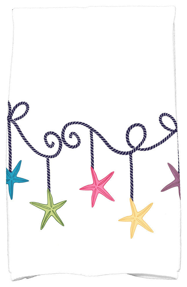 Starfish Ornaments Decorative Holiday Geometric Print Hand Towel, Navy Blue