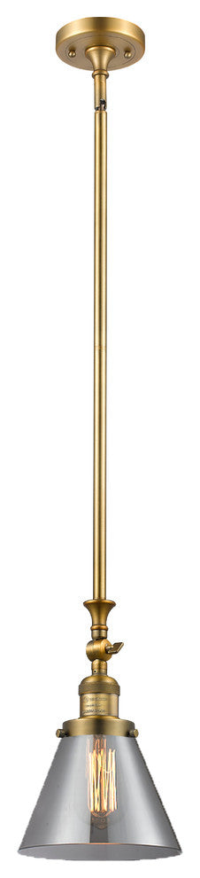 Large Cone 1-Light LED Pendant, Brushed Brass, Glass: Smoked