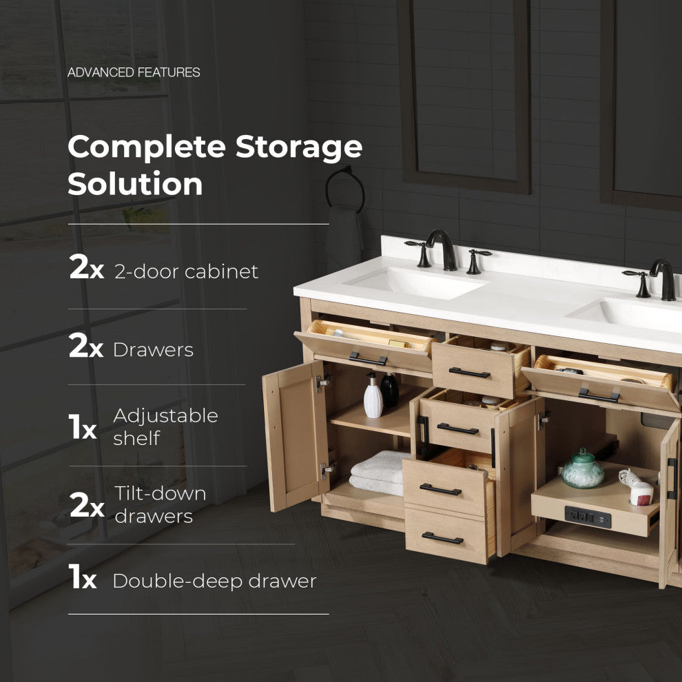 OVE Decors Bailey Vanity, Sahara Birch, 72"