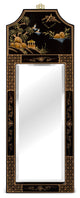 Black Lacquer Chinoiserie Scenery Motif Panel Oriental Mirror