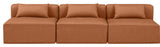 Cube Upholstered Modular Sofa, Cognac, 3-Piece: 3 Armless Chair, Vegan Leather