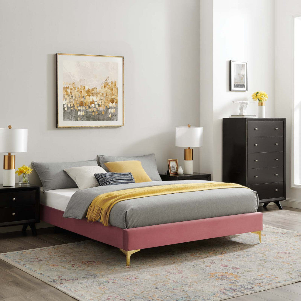 Sutton Full Performance Velvet Bed Frame-Dusty Rose