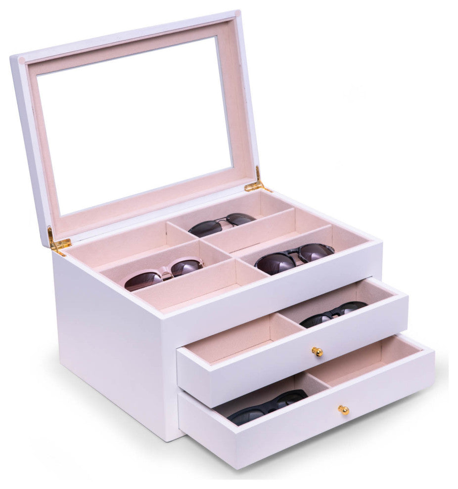 White Wood 18 Sunglass Storage Box