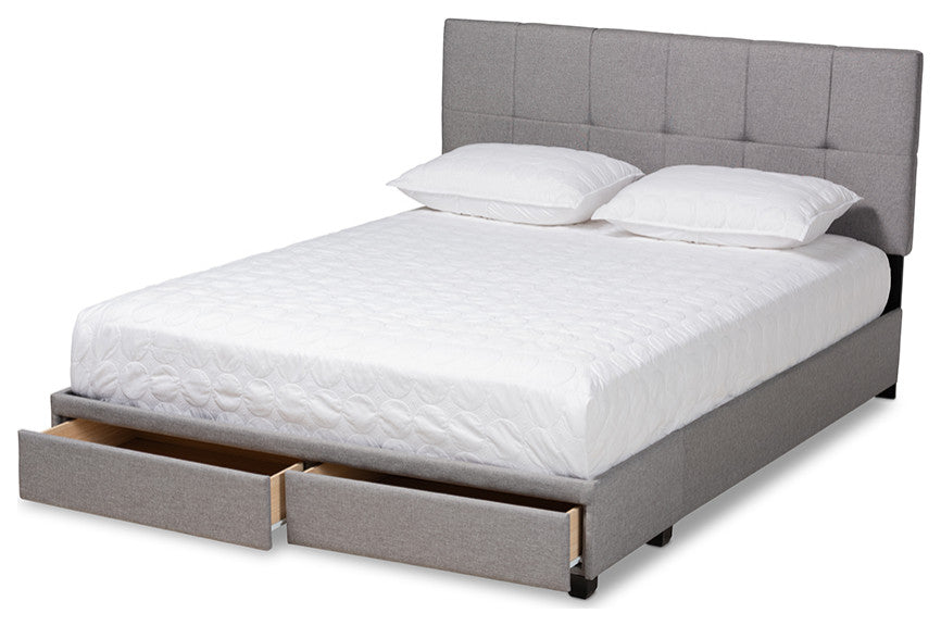 Netti-Light Gray Fabric Upholstered 2-Drawer Queen Size Platform Storage Bed