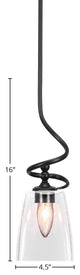 Capri Stem Mini Pendant In Matte Black Finish With 4.5" Clear Bubble Glass