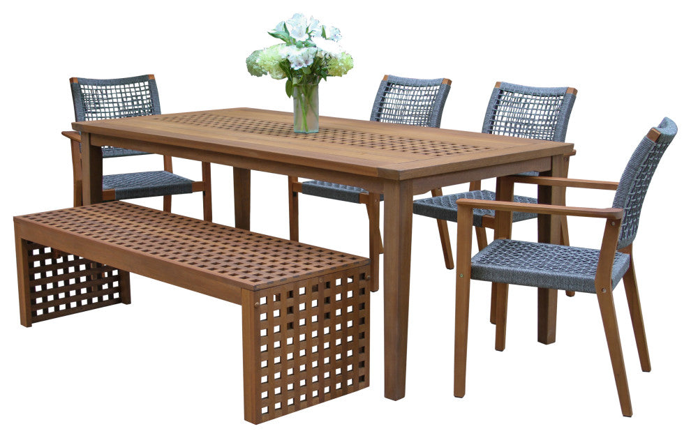 6-Piece Checkerboard Dining Set With Rope Chairs