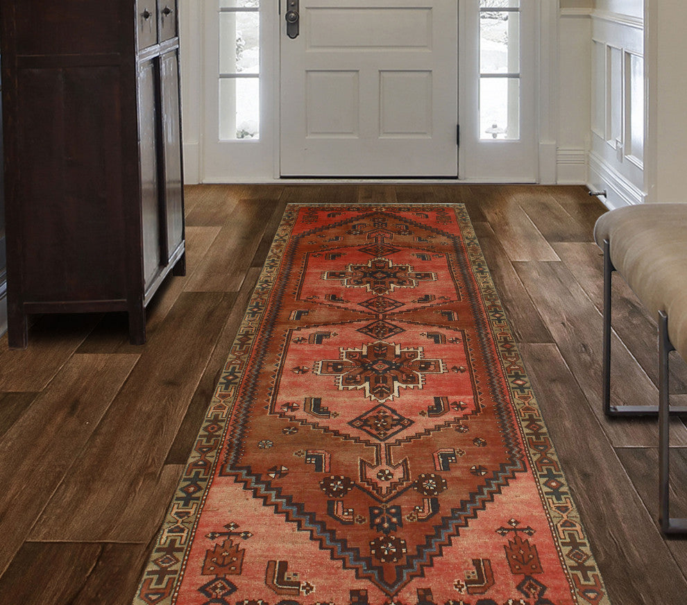 Fine Vintage Distressed Roberto Rust/Brown Runner, 3'9x9'10