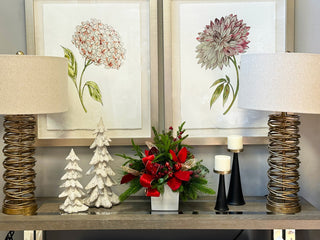Evergreen Holiday Arrangement with Ornaments and Bows