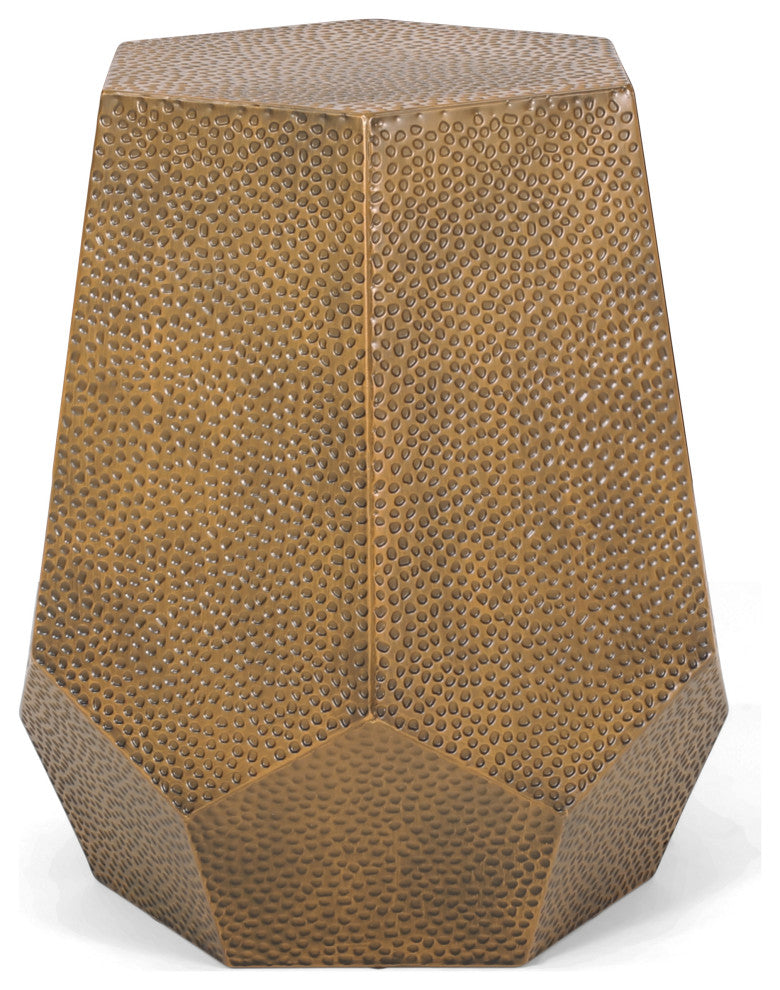 Spofford Modern Hammered Iron Geometric Side Table, Brushed Antique Gold