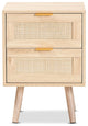 Lani Mid-Century Modern Light Oak Brown Wood and Rattan 2-Drawer Nightstand