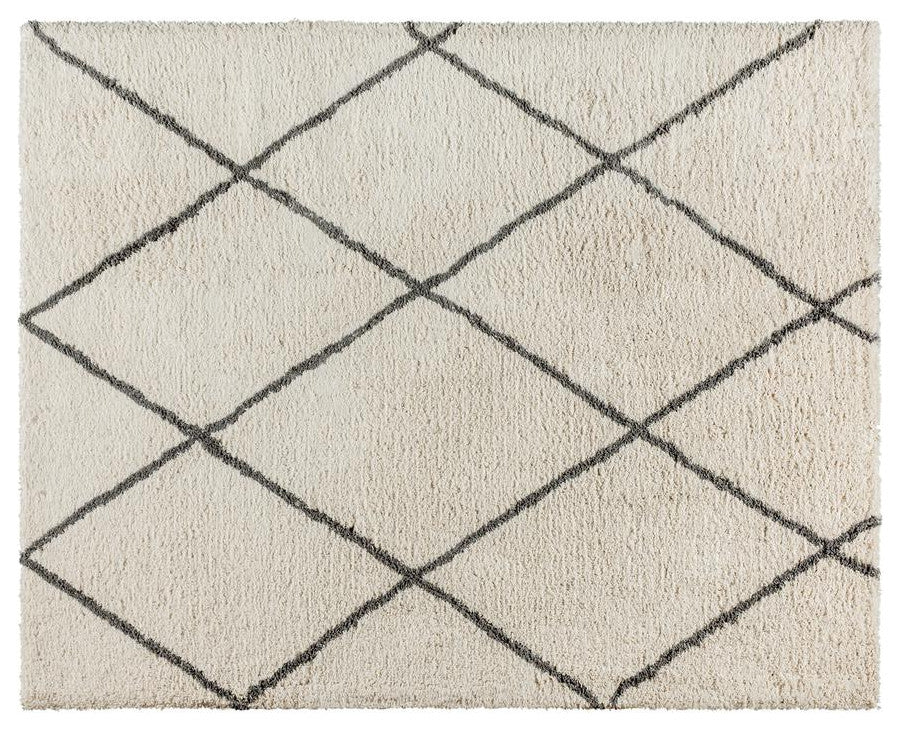 Shag Style Diamond Trellis Area Rug - 8' x 10' - Ivory/Gray Polyester (PET)
