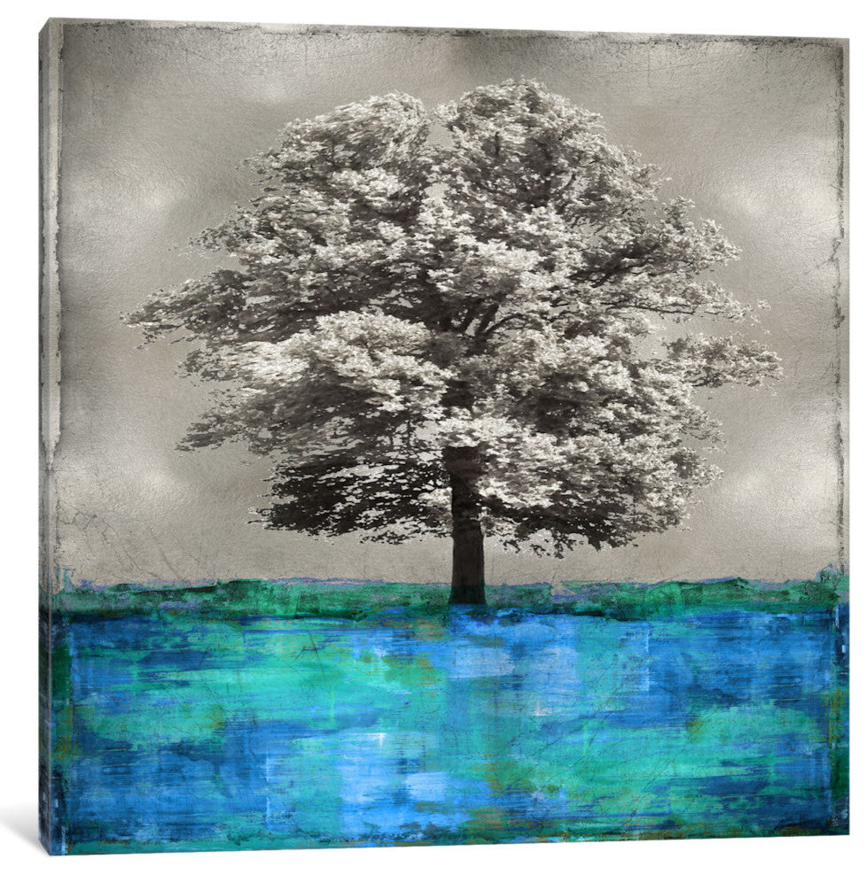 "Stately - Blue On Silver" by Eric Turner, Canvas Print, 12"x12"