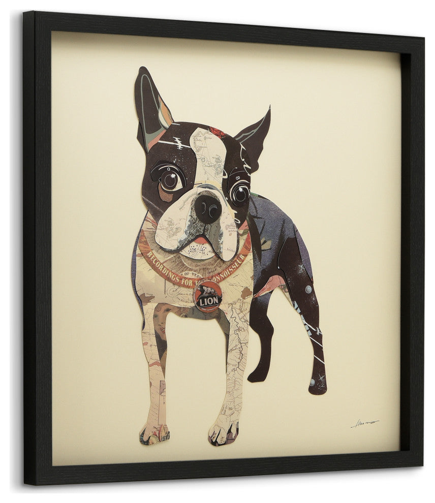 "Terriers" Dimensional Handmade Collage Wall Art Framed Under Glass