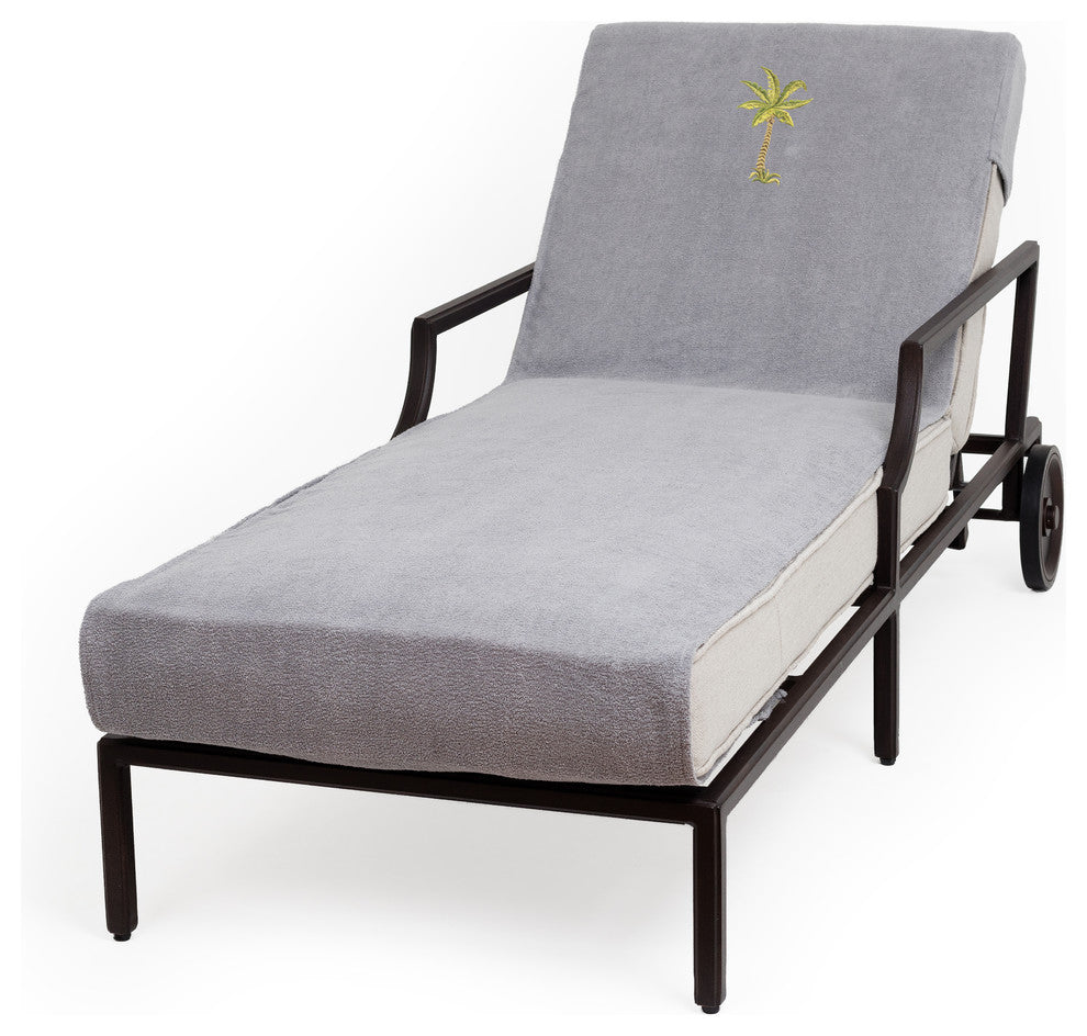 Palm Tree Embroidered Standard Size Chaise Lounge Cover, Gray