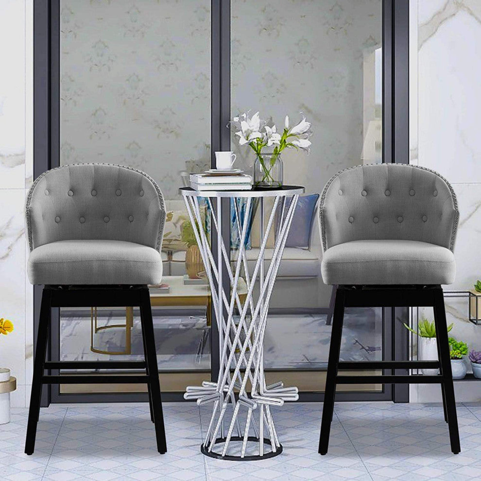 Button Tufted Arm Dining Room Accent Chairs, Set of 2, Gray