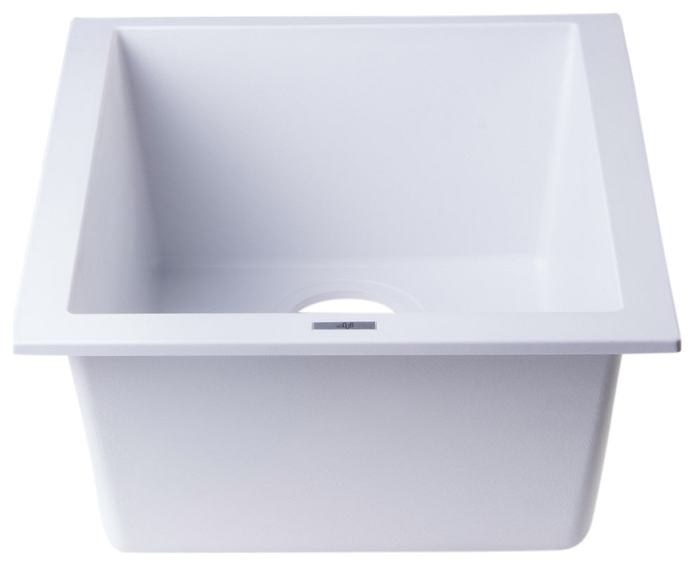 ALFI brand AB1720UM-W White 17" Undermount Rectangular Granite Prep Sink