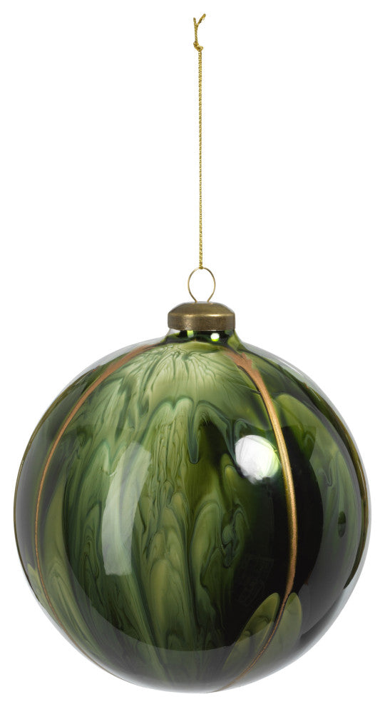 4.75" Shiny Green Watercolor Effect Glass Ornaments, Set of 4