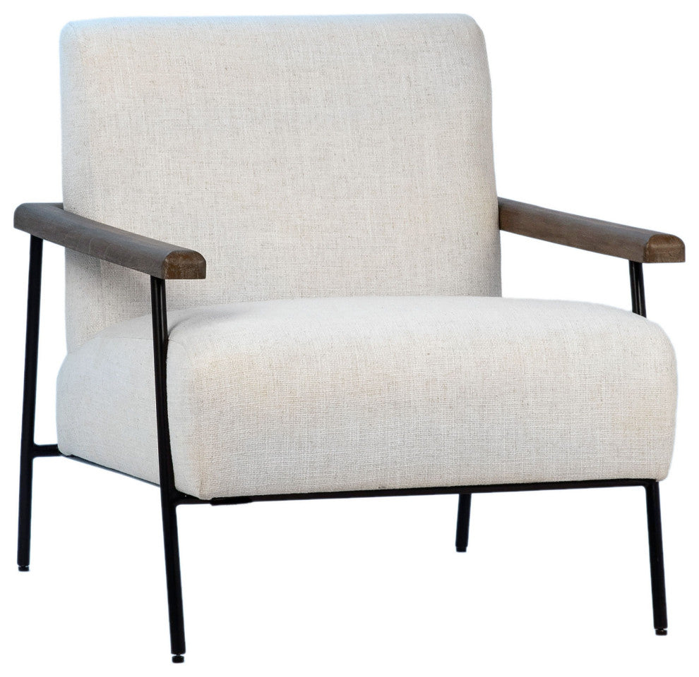 Owen Cotton Upholstered Modern Occasional Chair, Natural Mindi Wood and Cream