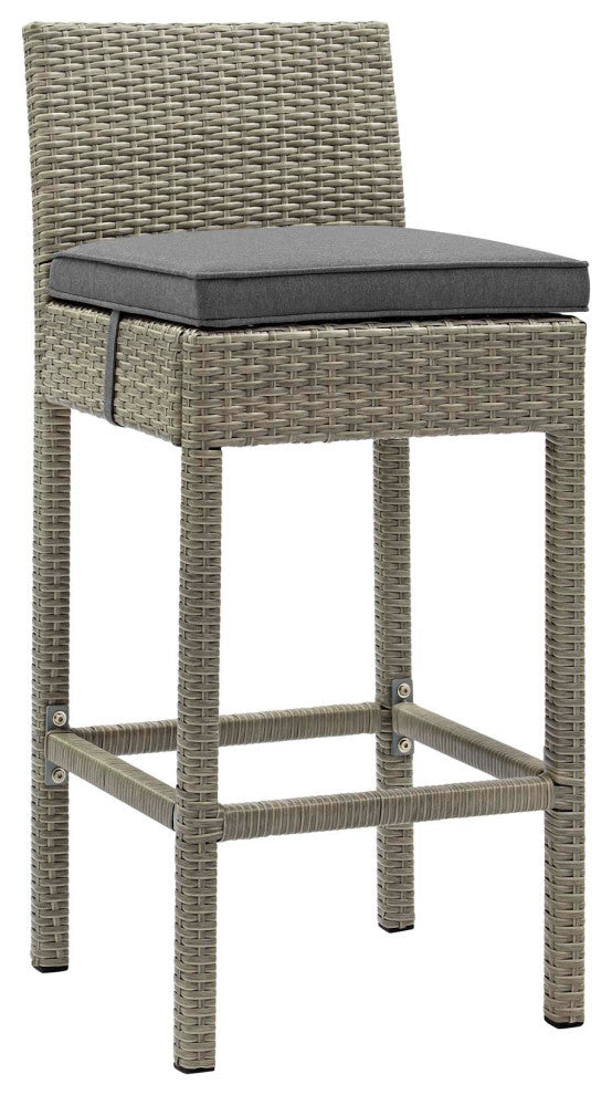 Conduit Outdoor Patio Wicker Rattan Bar Stool, Light Gray Charcoal