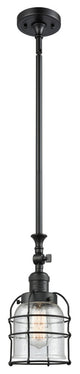 1-Light Small Bell Cage 8" Mini Pendant, Matte Black, Glass: Seedy