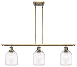 Ballston-Bella 3-Light 36" Stem Island Light, Antique Brass, Clear