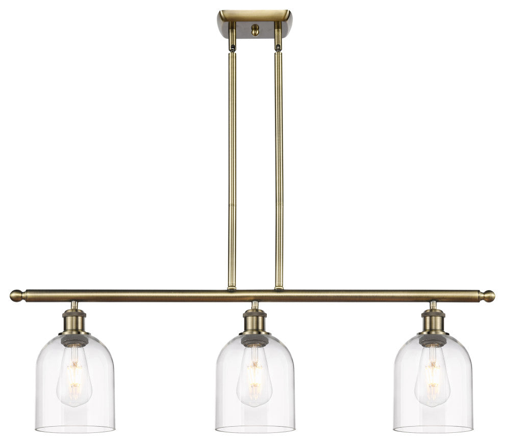 Ballston-Bella 3-Light 36" Stem Island Light, Antique Brass, Clear
