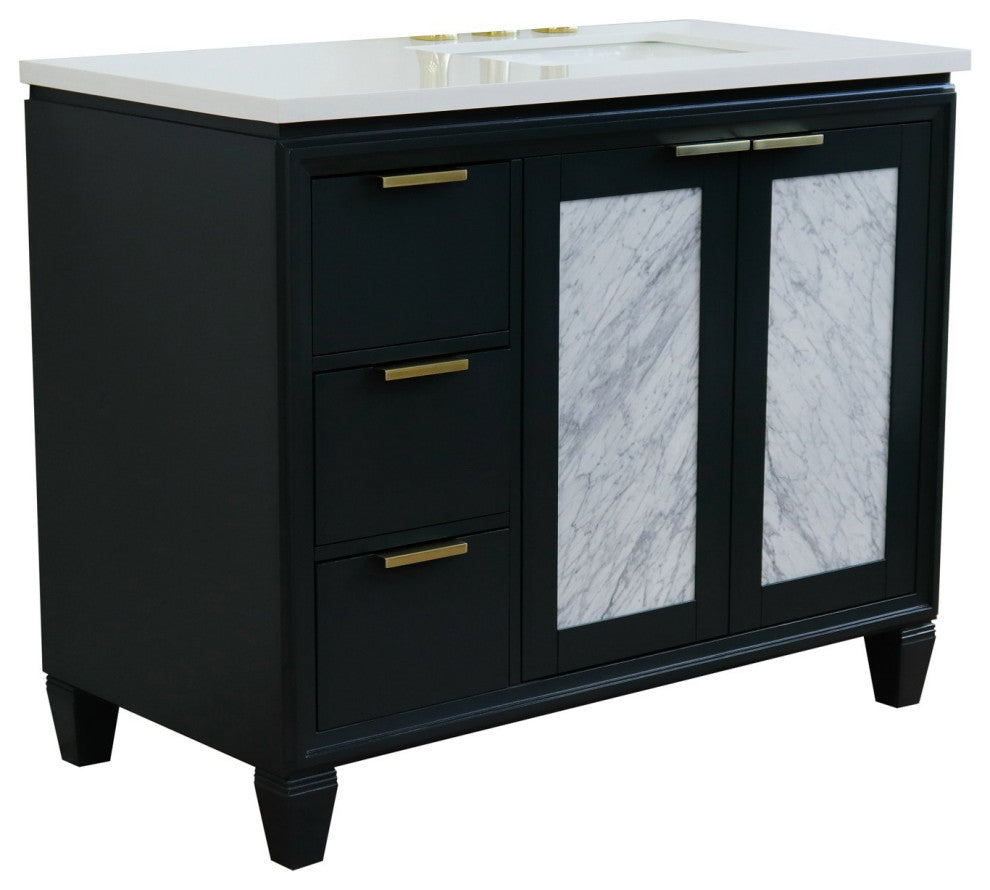 43" Single Vanity, Dark Gray Finish With White Engineered Stone Top