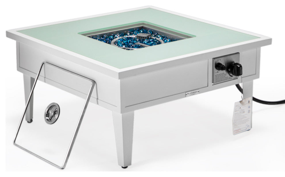LeisureMod Walbrooke Square Fire Pit Table and Tank Holder, White