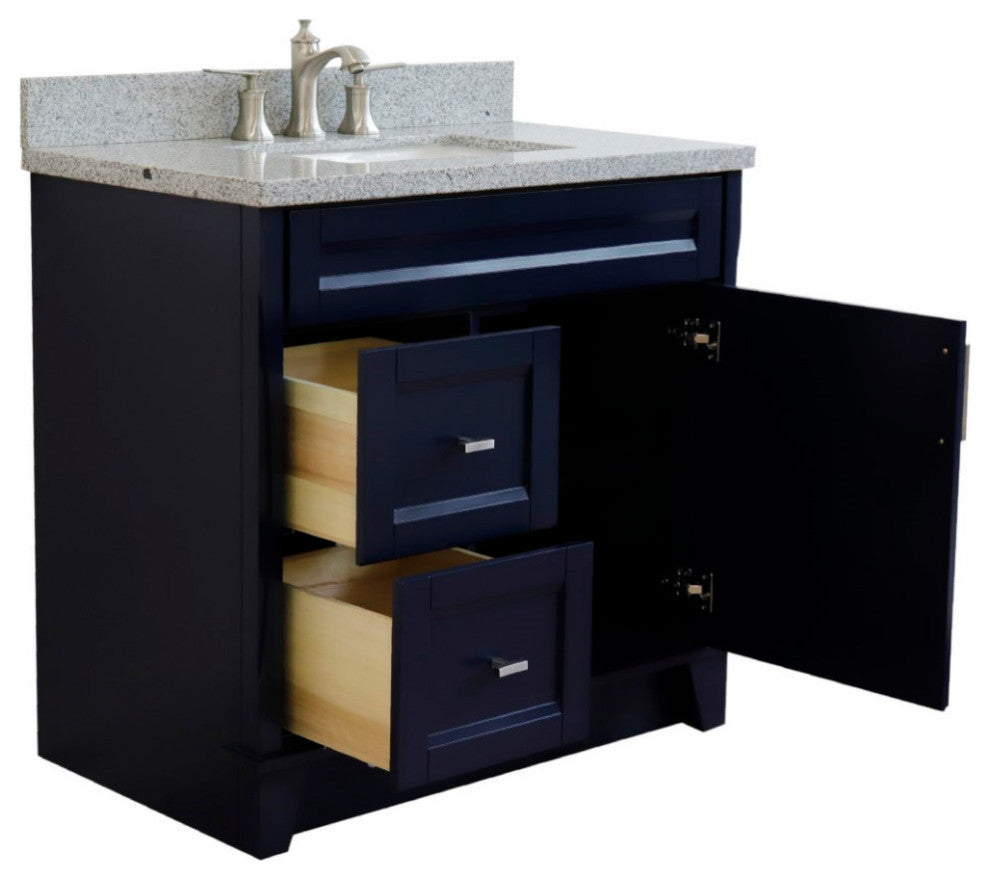 37" Single Sink Vanity, Blue Finish With Gray Granite