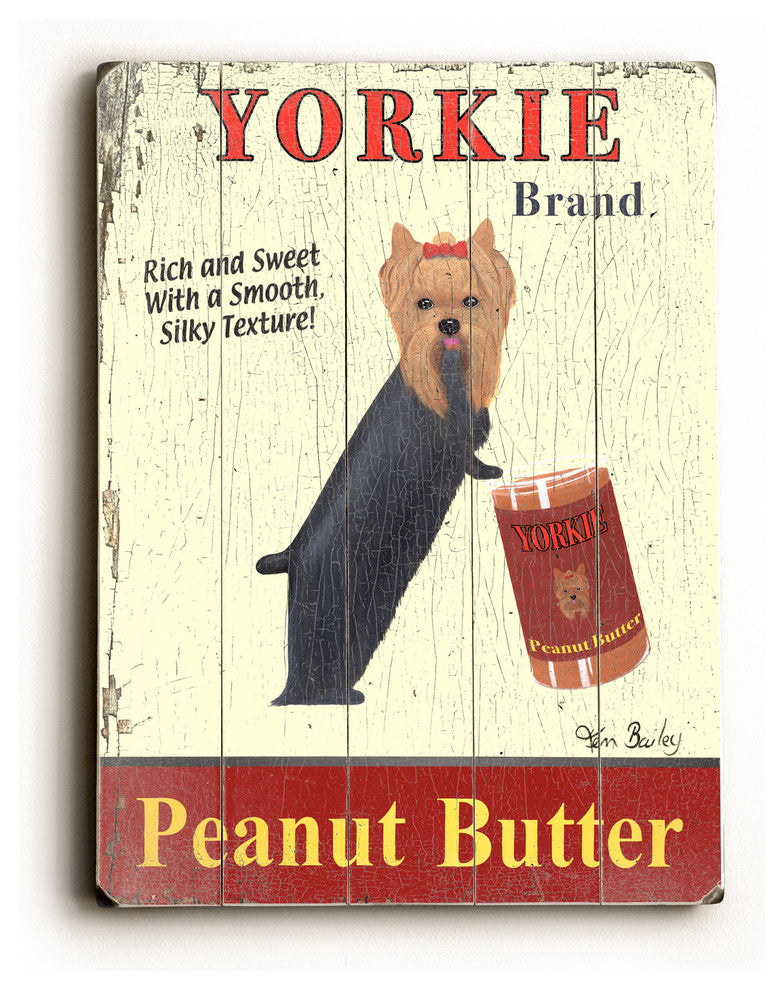 "Yorkie Peanut Butter", Planked Wood Wall Decor By Ken Bailey, 25"x34"