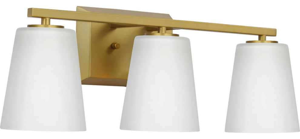 Vertex Collection Three-Light Brushed Gold Etched White Glass Bath Light