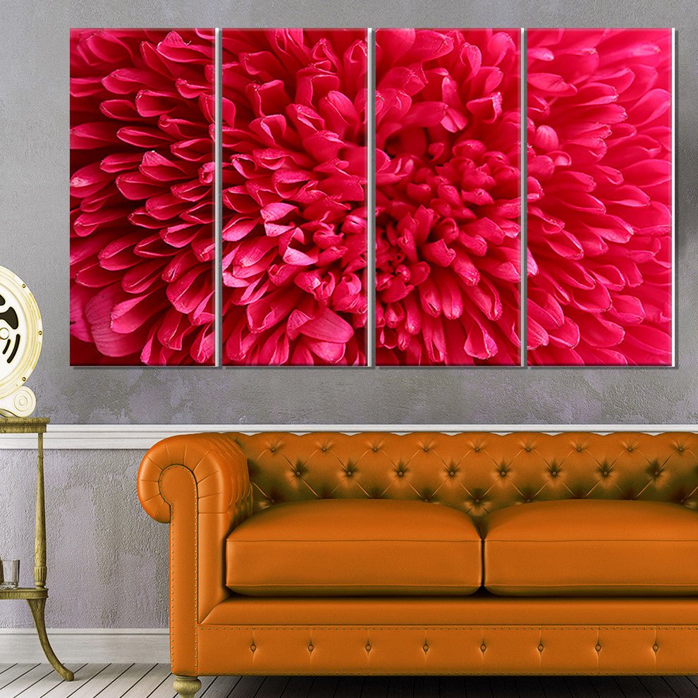 Pink Aster Flower Petals Close up, Floral Canvas Artwork, 48"x28", 4 Panels