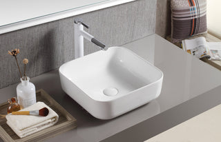 ELANTI EC1802 Porcelain Square Vessel Sink, White