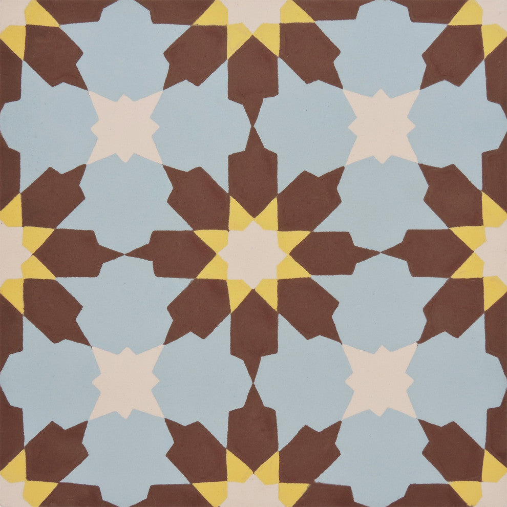 Ahfir Handmade Cement Tile, Brown/Blue/Yellow, Sample
