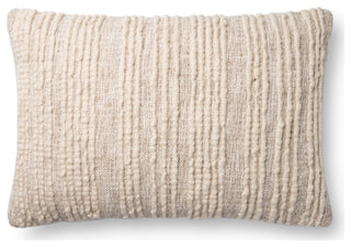 Stripes Woven Decorative Throw Pillow, Natural, 16" X 26", Down/Feather