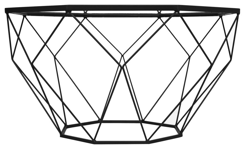 LeisureMod MD31BL Malibu Large Octagon Glass Black Coffee Table Geometric Base