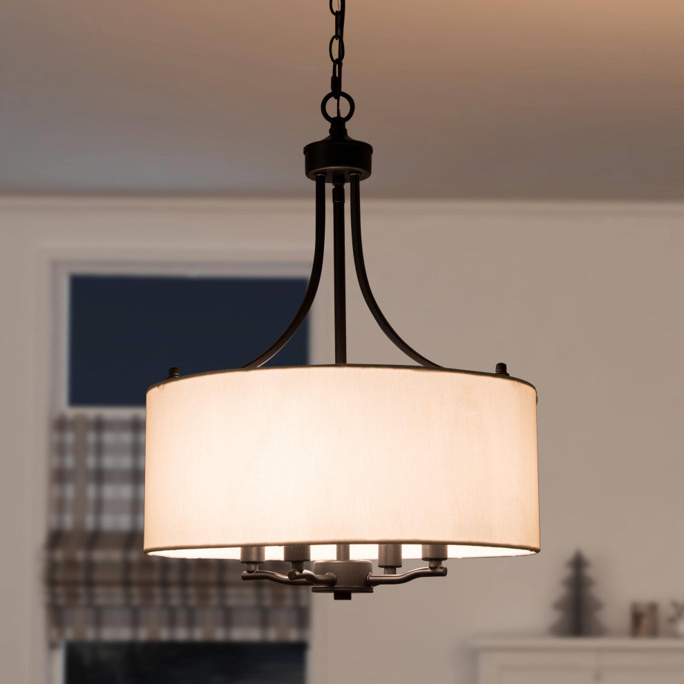 LNC 4-Light Matte Finish Modern Fabric Shade Chandelier, Black