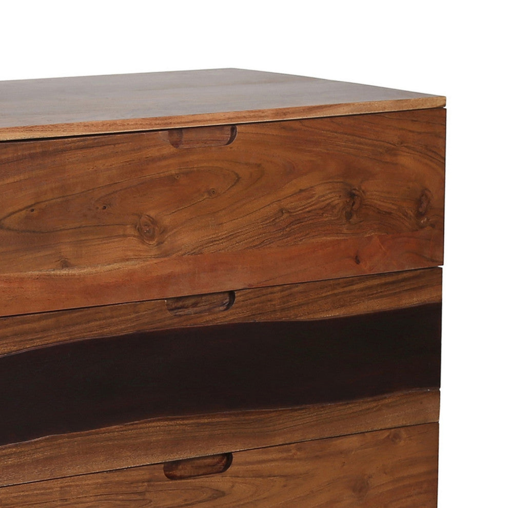 Benzara BM285077 Long Dresser, Acacia Wood, 6 Spacious Drawers, Brown Finish